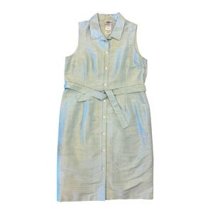 Laura Ashley 100% Silk Gingham Sleeveless Button-Down Dress Size 12